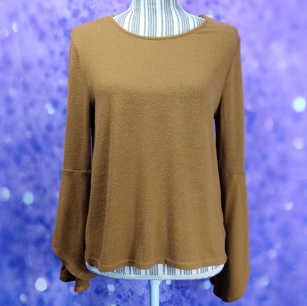 Split Bell Sleeve Slightly Cropped Sweater